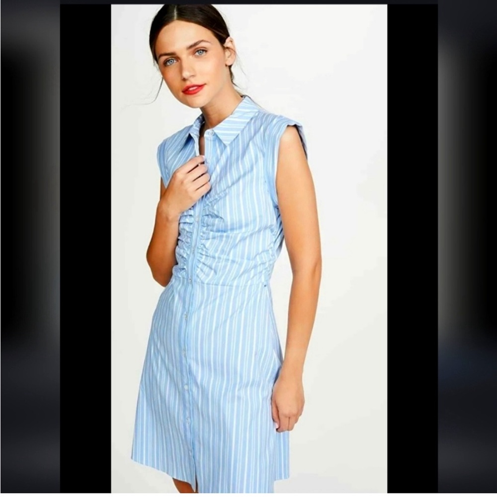 Veronica Beard Ferris Striped ruched button down shirt dress 2